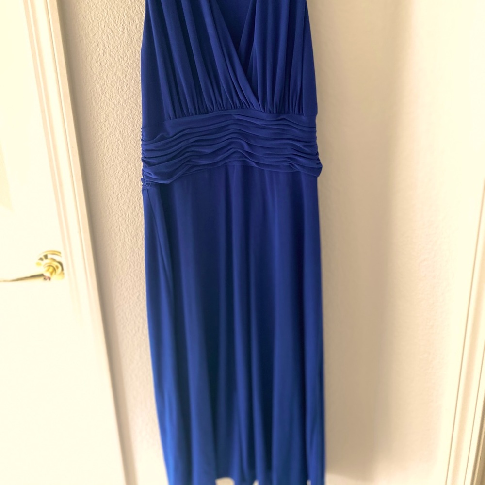 Below knee length sleeveless dress. Cobalt blue